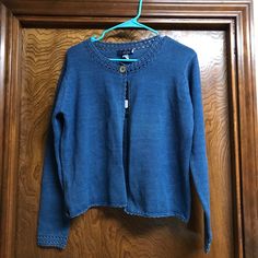 Still Has Tags, Everything In Tact. No Stains. Perfect. Blue Cotton Cardigan With Buttons, Blue Cotton Crew Neck Cardigan, Cardigan Crochet, Crochet Details, Crochet Cardigan, Sweaters & Cardigans, Cardigans, Hand Made, Color Blue