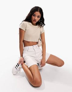 ASOS DESIGN denim dad shorts in ecru | ASOS Dad Shorts, Short Cut, Online Shopping, Asos, Latest Trends, High Rise, Boutique, Design