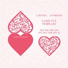 two hearts cut out from paper with the text zip file 8 formats laser cut template