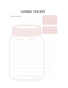 a mason jar with the words savings tracker written in pink and white ink on it