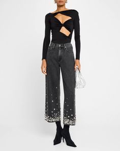 Rag & Bone Cropped High-Rise Crystal Jeans | Neiman Marcus Crystal Jeans, Top Designers, Rag & Bone, Neiman Marcus, Tops Designs, High Rise, Luxury Fashion, Crystals, Free Shipping