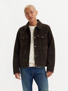 Classic Faux suede trucker, features a center front zipper closure and snap placket. Two chest snap pockets, two lower welt pockets, and one interior safety pocket. Mens Suede Jacket, Suede Trucker Jacket, Suede Jacket Men, Trucker Jacket, Suede Jacket, Fall 2024, Vintage Levis, Welt Pockets, Welt Pocket