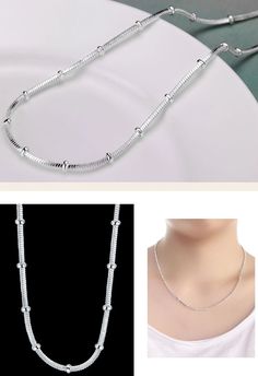 925 Sterling Silver Snake Chain Beads Necklace Unisex Fashion Jewelry – Atom Oracle Sterling Silver Chain Necklace, Silver Snake Chain, Man Fashion, Silver Chain Necklace, Beads Necklace, Snake Chain, Necklace For Women, Atom, Sterling Silver Chains