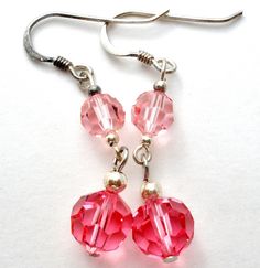 Pink Crystal Bead Earrings Sterling Silver Nickel-free Pink Beaded Earrings, Pink Drop Earrings With Ear Wire, Pink Hypoallergenic Beaded Earrings With Round Beads, Pink Hypoallergenic Beaded Drop Earrings, Pink Hypoallergenic Adjustable Beaded Earrings, Adjustable Hypoallergenic Pink Beaded Earrings, Pink Hypoallergenic Drop Jewelry, Nickel Free Pink Round Bead Earrings, Nickel Free Pink Dangle Beaded Earrings