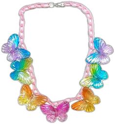 kidcore butterfly necklace boogzel apparel Pink Plastic Party Necklace, Trendy Pink Plastic Necklaces, Rainbow Plastic Party Jewelry, Kidcore Bracelet, Trendy Pink Plastic Necklace, Cute Multicolor Plastic Necklaces, Pastel Rainbow Necklace, Handmade Pink Plastic Necklace, Kidcore Choker