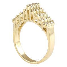 Stamped: 14K Yellow Gold Total Ring Weight: 4.0 Grams Ring Length: N/A Ring Width: N/A Diamond Weight: Total Natural Diamond Weight is 0.75 Carat Quantity: 27 Color: F-G, Clarity: VS2-SI1 Face Measures: 6.10x17.10 mm Sku: [704151W] Classic Gold Cluster Rings, Natural Diamond Ring, Yellow Gold Ring, Yellow Gold Rings, Gold Ring, Natural Diamonds, Diamond Ring, Gold Rings, Yellow Gold