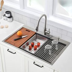 the kitchen sink is clean and ready to be used by someone who has just finished their work