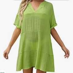 Material: This Womens Cover Up The Fabric Is Soft And Breathable And Lightweight, Keeps You Cool On Hot Days. It Dries Quickly After Getting Wet, Protect Your Skin In The Hot Summer. Fashion Design: V Neck, Short Sleeve Sheer Cover Up, Lightweight, Solid Color, Loose, Beach Bikini Swimsuit Cover Up For Womens. Occasion: This Beach Dress Cover Up Perfect For Wearing At Beach, Swimming Pool, Poolside Tanning Salon, And Water Park. It Is Also The Good Choice For Honeymoon Gift. Our Fashionable Biki Casual Plain Tops For Beach, Spring Beach Top In Solid Color, Solid Summer Tops For Beach, Solid Summer Tops For The Beach, Stretch Solid Color Top For Vacation, Short Sleeve Solid Color Beach Tops, Cotton V-neck Beachwear Tops, Casual Solid Color Beach Tops, Plain Green Top For Summer