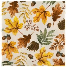 an image of autumn leaves and acorns on white paper with watercolor effect