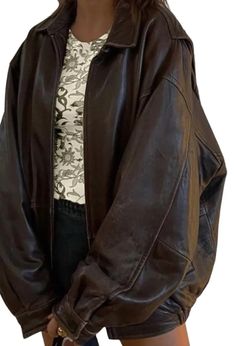 Women's Handmade Oversized Real Leather Vintage Brown Bomber Jacket | eBay Columbia Brown Jacket, Brown Oversized Leather Jacket, Brown Leather Jacket, Mode Vintage