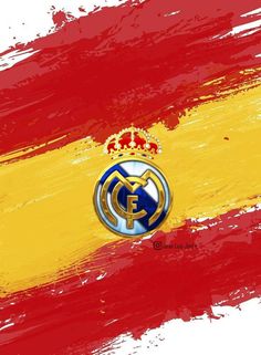 the real madrid soccer team logo painted on a grungy background with red, yellow and white stripes