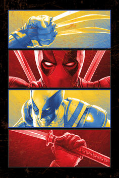 deadpool and wolverine comics are shown in three paneled panels, one with the same color