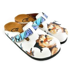 Blue and Purple Colored Patterned and Sweet Cat Patterned Clogs - WCAL341 Spring Non-slip Round Toe Mules, Casual Synthetic Slippers With Soft Sole, Non-slip Slip-on Slippers With Round Toe, Non-slip Slip-on Synthetic Clogs, Non-slip Synthetic Slip-on Clogs, White Slip-on Synthetic Slippers, White Synthetic Clogs With Removable Insole, Casual Slip-on Clogs With Soft Sole, Synthetic Round Toe Slippers With Cushioned Footbed