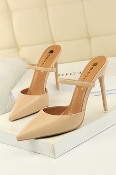 ZAPAKA Women Prom Shoes Apricot Stiletto Pointy Heels Apricot Beige, Hak Tinggi, Summer High Heels, Extreme High Heels, Pointy Heels, High Heel Slippers, Pumps Heels Stilettos, Pu Heels, Heel Slippers