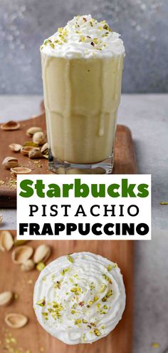 starbucks's pistachio frappuccino drink with whipped cream and pistachio