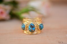 Turquoise Gold Plated Ring *Gold Ring *Statement Ring *Gemstone *Copper Turquoise Ring* Natural *Organic Ring * Ocean* Blue Ring * BJR160 Turquoise Birthstone, Mermaid Pink, Rose Gold Plated Ring, Organic Rings, Ring Turquoise, Rose Quartz Ring, Copper Turquoise, Labradorite Ring, Turquoise Rings