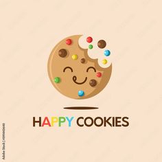 a happy cookie with sprinkles on it's face and the words happy cookies