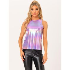 Your glittering personality will shine through in this breezy stretchy metallic flashing round-neck top. A finely smooth top is cut in a chic swing silhouette to make you shine on any occasion in this stylish tank top. It's a nice choice for different parties. Shimmering golden threads make this lightweight, fine-gauge top truly shine. Cut from soft semi-shiny stretch fabric, this lightweight tank top keeps you cool and makes you chic. Shiny Sleeveless Top For Night Out, Shiny Sleeveless Tank Top For Party, Sleeveless Shiny Top For Night Out, Glamorous Shiny Tank Top For Party, Glamorous Shiny Sleeveless Tops, Metallic Shimmer Sleeveless Tank Top, Glamorous Metallic Sleeveless Top, Metallic Shimmer Tank Top For Night Out, Glamorous Sleeveless Metallic Top