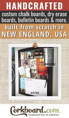 an advertisement for a new england restaurant with the words, handcrafted custom chalk boards, dry erase boards and more built from scratch