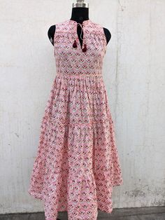 Women Cotton Summer Dress, Handblock Print Cotton Dress, Block Print Dress, Cotton Tier Dress, Printed Cotton dress Block Print Dress, Cotton Summer Dress, Tier Dress, Printed Summer Dresses, Stylish Blouse Design, Mode Boho, Printed Dresses, Gauze Dress, Cotton Dress Summer