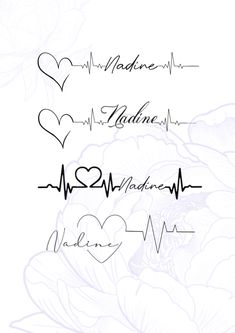 four different types of heartbeats with hearts and flowers in the background, all on one side