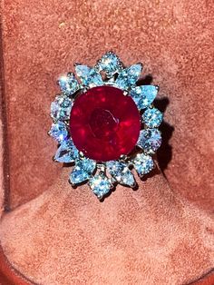 Original estate jewelry,Aprx 13ct 15 1/2 x 16 1/2 mm oval cushion cut corundum Ruby, excellent rich red color, AAA grade laser cz set in a hand made 925 Sterling silver ring size 8.5,Ruby is one variety of the corundum mineral species, which also includes sapphire. Ruby is highly regarded and can command high per-carat prices. It is arguably one of the most important gems in the colored stone market. Colored Stone, Ruby Ring, Cushion Cut, Estate Jewelry, 925 Sterling Silver Ring, Sterling Silver Ring, Red Color, Stone Color, Statement Rings