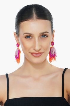 Beaded Handmade Earrings in Half D Shape Charming Three Layered Beaded Earrings with different Color Shades Tops Attachment With Jump Ring And Back Pin Hand Crafted In light Pink, Fuchsia, and Orange Color Introducing our exquisite Charming Layered Beaded Earrings â€“ a stunning showcase of artisan craftsmanship and vibrant elegance.Handmade with care and attention to detail, these earrings feature a unique half D shape design adorned with charming layers of beads in varying shades of light pink Party Beaded Earrings With Dangling Beads, Party Beaded Dangling Earrings, Summer Faceted Beads Earrings, Pink Beaded Fringe Earrings For Party, Multicolor Beaded Chandelier Earrings, Beaded Multicolor Chandelier Earrings, Multicolor Beaded Tassel Earrings For Party, Multicolor Beaded Fringe Earrings For Party, Orange Beaded Fringe Jewelry