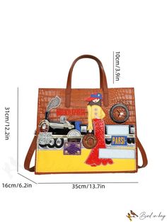 BirdinBag - Fresh Cartoon Character Womens Square Bag with Embroidered Accent Embroidered Top Handle Bag For Daily Use, Embroidered Double Handle Shoulder Bag For Shopping, Trendy Embroidered Travel Bag, Trendy Embroidered Rectangular Shoulder Bag, Embroidered Tote Bag For Travel, Embroidered Handheld Shoulder Bag For Shopping, Trendy Embroidered Handheld Bag, Handheld Embroidered Shoulder Bag For Shopping, Trendy Embroidered Shoulder Bag For Shopping