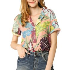 Whether on carnival, festivals, vacation, beach, even at a theme party, you will certainly received many compliments. Lend a touch of charm to your new season wardrobe with this hawaiian tops. This casual blouse is your next vacation essential featuring vibrant tropical print. Perfectly pair it with shorts, jeans, skirt and a sandals to show beach tropical look or casual look! Occasion: Weekend, Beach, Vacation, Theme Party, Summer Party, Trip, Pool Party, etc. Please check your measurements to Hawaiian Leaf, Hawaiian Shirt Women, Floral Leaves, Tropical Shirts, Beach Shirts, Vintage Shirt, Casual Blouse, Floral Shirt, Theme Party