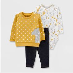 Nwt Giraffe Animal Print Onesie With Polka Dot Sweater. Sold As A Set. Yellow Cotton Long Sleeve Sets, Casual Yellow Sets With Long Sleeves, Casual Yellow Long Sleeve Sets, Yellow Long Sleeve Sets For Spring, Spring Yellow Long Sleeve Sets, Yellow Cotton Fall Set, Cute Yellow Cotton Sets, Playful Yellow Long Sleeve Sets, Playful Yellow Long Sleeve Top