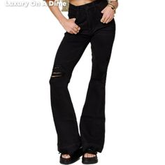 Distressed Tummy Control High Waist Skinny Denim Flare Bell Bottom Jean Pants * Plus Size Only These Jean Pants Have Everything You Need And More For A Unique Retro Touch With A Contemporary Upgrade. Features Tummy Control Technology Providing A Figure Flattering Slimming Effect. The High-Waist Offers Functionality And Elongates The Silhouette Preventing Muffin Top. Distressed Torn Knees, Pocket And Other Small Areas Give A Lived-In Bohemian Edgy Aspect. Skinny Slim Fit Gives A Sleek Classic Loo Chic High-waisted Distressed Jeans, Chic Ripped Stretch Flare Jeans, Ripped Fitted Flare Jeans, Chic Distressed Fitted Bottoms, Chic Stretch Ripped Flare Jeans, Chic Distressed Mid-rise Flare Jeans, Chic Mid-rise Distressed Flare Jeans, Chic Ripped High Rise Flare Jeans, Chic High Rise Ripped Flare Jeans