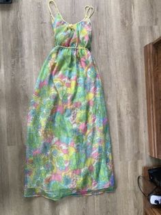 1960s Dorsay Vintage Nightgown Floral | eBay Green Ties, Vintage Nightgown, Green Tie, Sleepwear Robe, Yellow Flower, Fancy Dress, Yellow Flowers, Pink Yellow, Night Gown