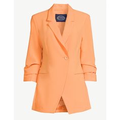 Scoop Women's Scrunch Sleeve Relaxed One Button Blazer. Light Orange “Creamsicle” Never Worn. Coral Blazer, Ruched Sleeve Blazer, Black White Blazer, One Button Blazer, Orange Creamsicle, Fringe Jacket, Cotton Blazer, Closet Goals, Womens Tie