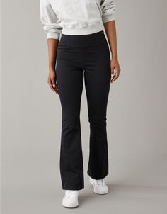 High Waist Stretch Bottoms With Five Pockets, Stretch High Waist Bottoms With Five Pockets, Stretch Mid-rise Bottoms With Five Pockets, Stretch Flare Jeans With Five Pockets For Work, Classic Stretch Dark Wash Bottoms, Fitted Pull-on Cotton Jeans, Casual Flare Jeans With Standard Cut Leg For Work, Cotton Flare Jeans For Work, Dark Wash Comfort Stretch Straight Leg Bottoms