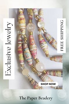 Jewelry to elevate your summer style. That's what you get with paper bead statement jewelry. Buy this trendy multi-strand necklace and give your style the statement it needs. Paper bead jewelry is made for the woman who wants to stand out and make a statement. Buy this long layering necklace today. FREE SHIPPING #trendyjewelry #goldbeadjewelry #bohojewelry #womensjewelry #fashionandaccessories #bestgiftsforher #giftideasforwomen #jewelryasagift #stackbeadbraceletset #multistrandbeadnecklace Jewelry Layering Necklace, Handmade Bead Jewellery, Jewelry Layering, Creative Necklace, Three Strand Necklace, Paper Beads Necklace, Multi Strand Beaded Necklace, Paper Bead Jewelry, Colorful Paper