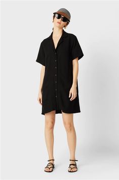 Button Up Mini Dress | Black Linen Cotton | the lady & the sailor Button Up Black Dress, Timeless Show, Button Up Mini Dress, Usa Shorts, Usa Sweatshirt, The Sailor, Usa Dresses, Mini Dress Black, Knit Sweatshirt