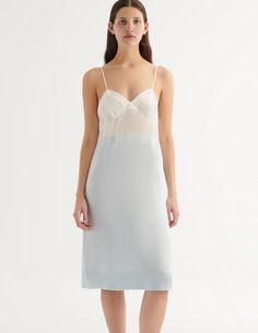 Araks - Ingrid Slip Cloud Spring Slip Dress With Spaghetti Straps And Lined Bodice, Spring Silk Slip Dress With Built-in Bra, Silk Spaghetti Straps Dress For Daywear, Spring Midi-length Slip Dress With Lined Bodice, Elegant Dresses With Built-in Bra For Daywear, Fitted Silk Camisole Slip Dress, Satin Slip Dress For Daywear, Silk Camisole Slip Dress For Daywear, Spring Silk Knee-length Slip Dress