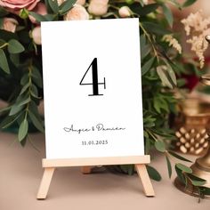 the table numbers are displayed on an easel