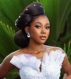 Elegant Wedding Up-do Hairstyles for Black Brides | OMASTYLE Bride Wedding Low Bun Hairstyles, Hairstyles For Black Brides, Wedding Low Bun, Black Brides Hairstyles, African American Wedding, Wedding Up Do, Black Brides, Bridesmaids Gowns