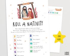 a nativity card with the words roll a nativity on it and a star next to it