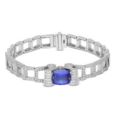 3.59 carat cushion cut Tanzanite 
1.90 carat white diamonds pave Luxury Cushion Cut Tanzanite Jewelry, Formal Blue Tanzanite Bracelets, Elegant Silver Tanzanite Bracelets, Formal Tanzanite Fine Jewelry Bracelets, Formal Tanzanite Bracelets Fine Jewelry, Silver Tanzanite Bracelets For Formal Occasions, Elegant Tanzanite Bracelets For Formal Occasions, Zipper Bracelet, Tanzanite Bracelet