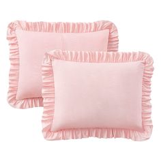 three pink pillows with ruffles on them