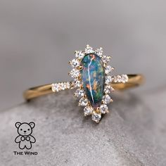 Australian Black Opal & Halo Diamond Engagement Ring 18K Yellow Gold Dark Opal Engagement Ring, Real Opal Ring, Natural Opal Engagement Ring, Black Opal Rings, Diamond And Opal Engagement Ring, Black Opal Wedding Ring, Opal Diamond Engagement Ring, Antique Opal Ring, Gold Opal Engagement Ring