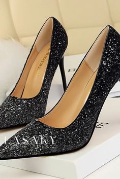 Lasaky - Gradient Glitter Accented Womens High Heel Pointed-Toe Shoes Prom Flats, Shoes Dressing, Glitter Pumps, Dressing Style, Super High Heels, Glamorous Style, Glitter Shoes, Leather High Heels, Pointed Toe Shoes