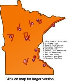 a map showing the location of several locations in minnesota