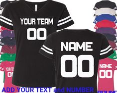 WE MAKE CUSTOM TEES . PLEASE LET US KNOW YOUR TEXT OR LOGO , CHOOSE COLOR AND SIZE , WE CAN CREATE YOUR TSHIRT ASAP.  HIGH QUALITY PRINT AND GARMENT .  WE DO VINYL AND DIRECT TO GARMENT . CUSTOM TEXT LETTERS BY VINYL, CUSTOM LOGOS MULTI COLORS BY DTG PRINTER ANY QUESTION , PLEASE LET US KNOW.  The Stripes color is NOT customizable. It will be as we informed on the product picture.  Front number size: 5 inches high Back Number size :8 inches high Text size max 13 inches long 4.5 oz., 60/40 combed Basketball Tank Tops, Personalized Football, Football Tees, Crazy Funny, Team Jersey, Custom Jerseys, Sports Tees, Team Shirts, Custom Tees