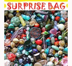 there are many different colored beads on the cover of this brochure that says surprise bag