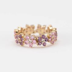 14k Solid Gold Full Eternity Wedding Band, Vintage Flower Amethyst Band, Round Cut Pink Moissanite Promise Ring, Eternity Stackable band    ✥ Details ✥  - Stone: Lab Simulated Diamond / Moissanite/ Diamond/ Lab Grown Diamond (Can Be Customize) - Metal Type: (White gold/ Yellow gold/ Rose gold, Sterling silver)  - Band Width: Approx. 5 MM - Cut: Round Cut - Clarity: VVS/E-f    ✥ C U S T O M I Z A T I O N ✥  > For the gemstone ring, it can be made of Morganite, Moissanite, Aquamarine, Emerald, Sap Amethyst Wedding Band, Floral Wedding Bands, Amethyst Wedding, Real Diamond Rings, Antique Engagement Ring, Pink Sapphire Ring, Diamond Free, Eternity Wedding Band, Eternity Band