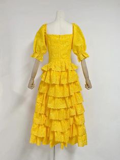 Washing instructions: Hand Wash Composition: Cotton, Polyester, Synthetic Fiber Designer Style ID: FP32659870 Chic Midi Dress, Long Dresses For Women, Midi Dress Chic, Ruffles Dress, Yellow Midi Dress, Female Style, Estilo Chic, Moda Vintage, Collar Designs