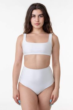 RNT3005 - Square Neck Bikini Top – Los Angeles Apparel Summer Sports Bra With Built-in Padding, White Square Neck Swimwear For Swimming, White Square Neck Swimwear For Beach, Square Neck Crop Top For Beach, Stretch Square Neck Swimwear With Seamless Construction, Square Neck Stretch Swimwear With Seamless Construction, Modern Swimwear For Summer Sports, Seamless Stretch Square Neck Swimwear, Solid Stretch Cropped Swimwear